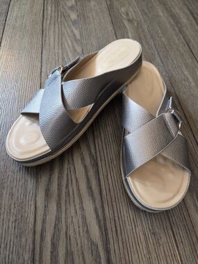 Patrizia by Spring Step Pewter Metallic Rutha Slide Sandals